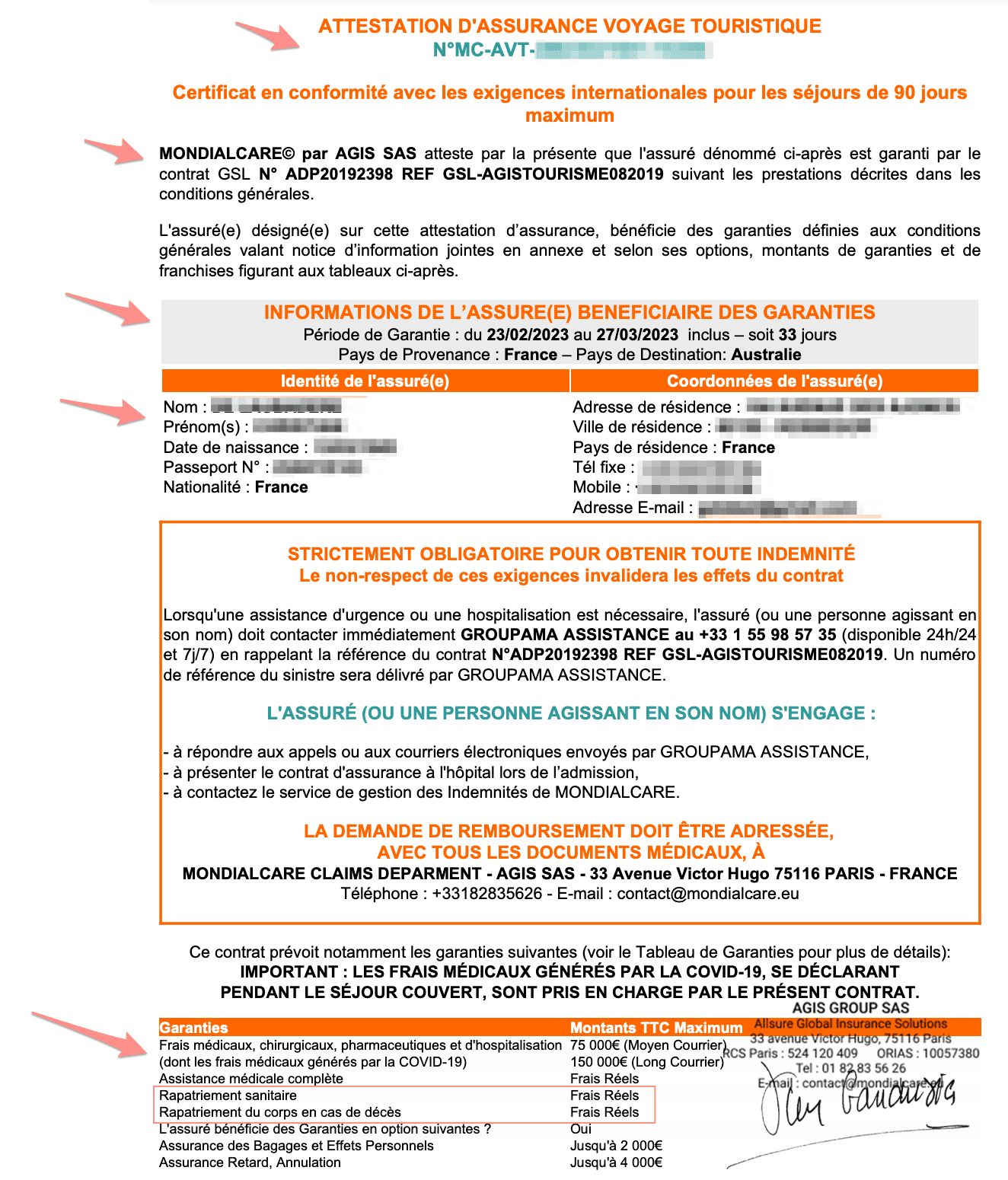 attestation assurance rapatriement