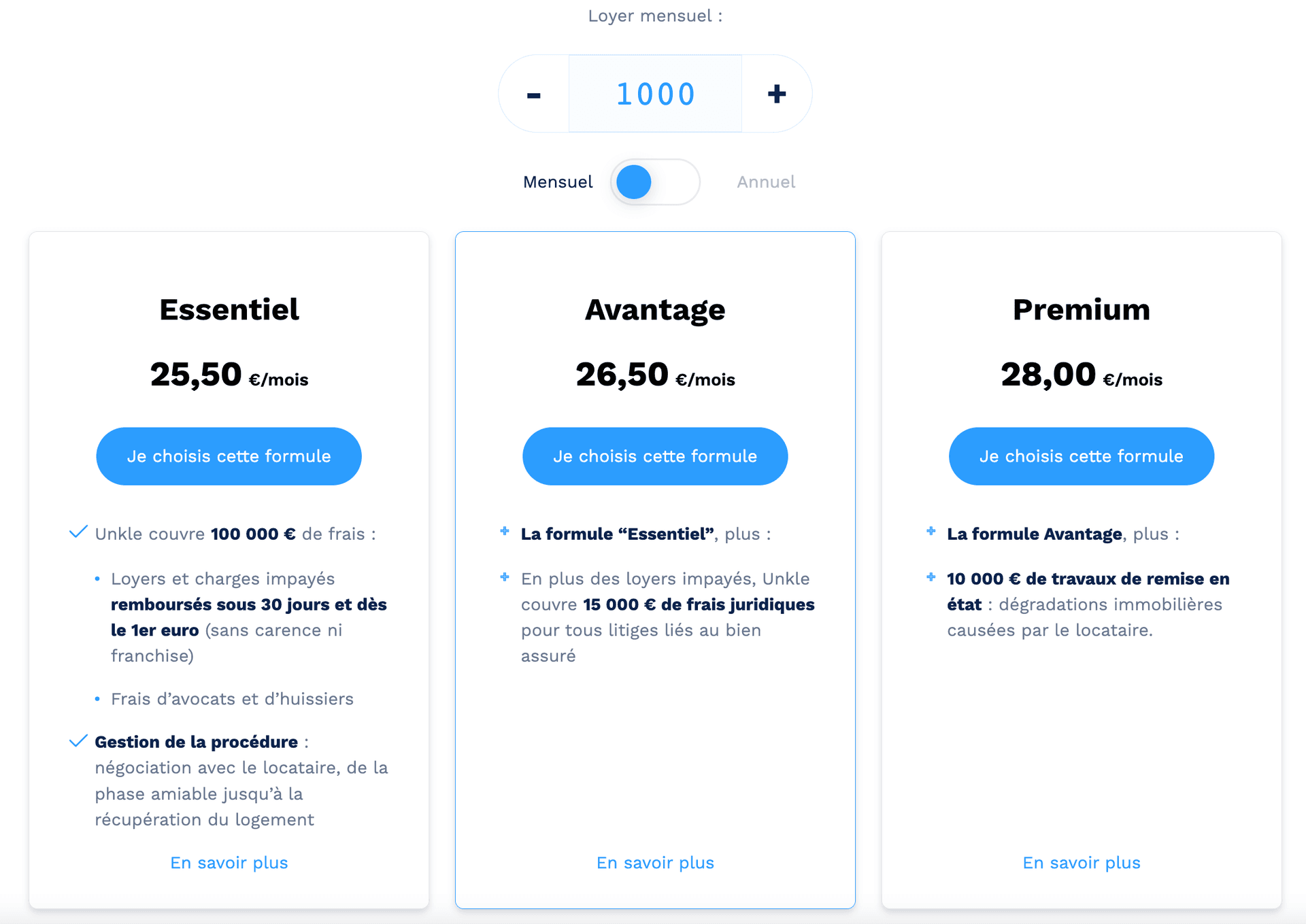 tarif unkle loyer 1000 euros