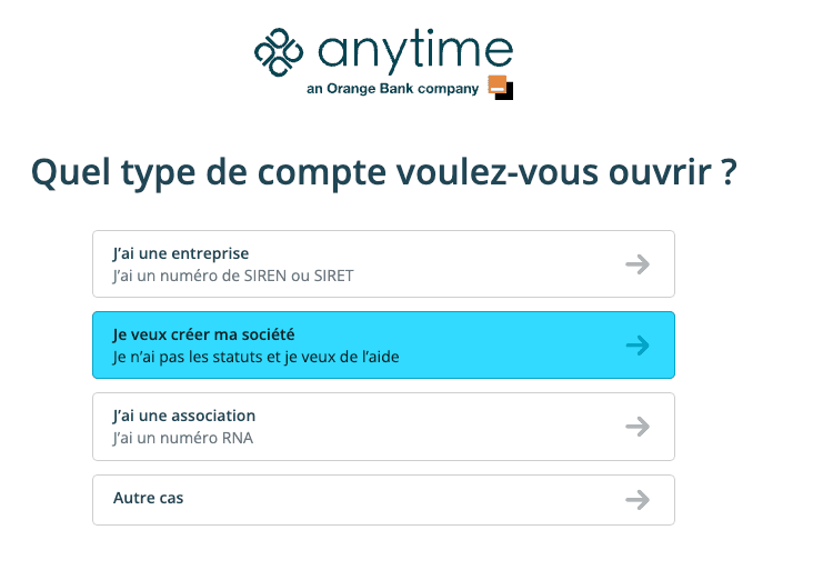 anytime ouverture de compte pro